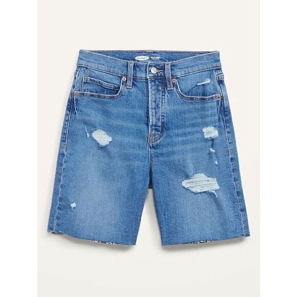 Old Navy Extra High-Waisted Sky-Hi Button-Fly Ripped Jean Shorts for Women Size - Picture 6 of 6